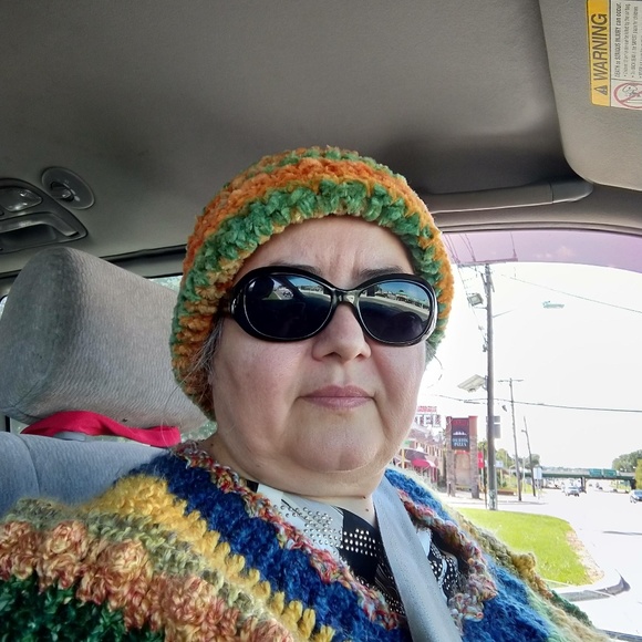 Multicolor crochet poncho w/ hat, crochet poncho - Picture 8 of 8